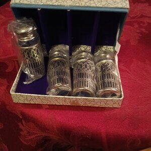 Vintage Cobalt Blue Glass salt and pepper shakers with Silver-plate filigree